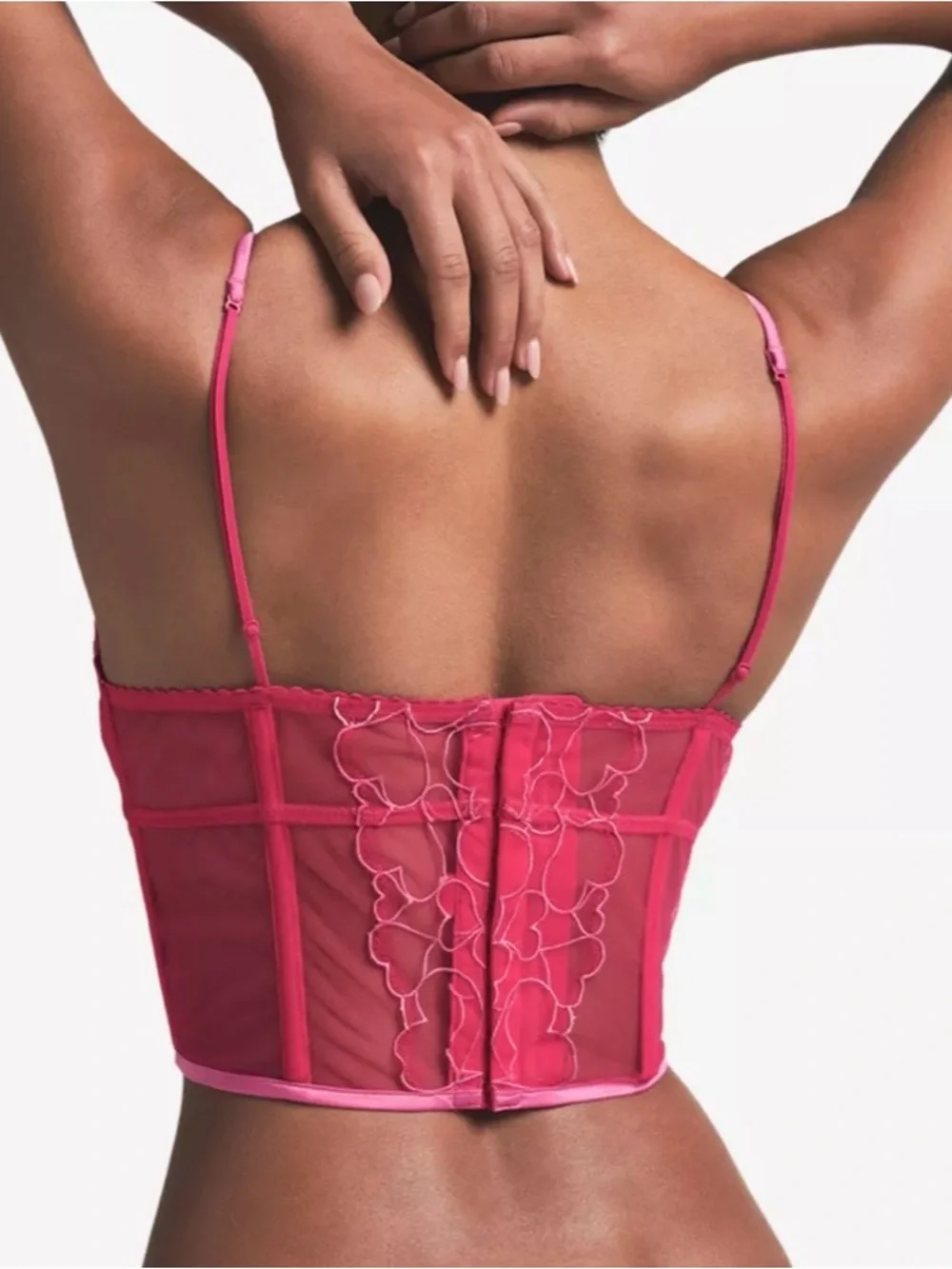 SKIMS Hot Pink Heart-Embroidered Longline Bustier - Picture 4 of 9